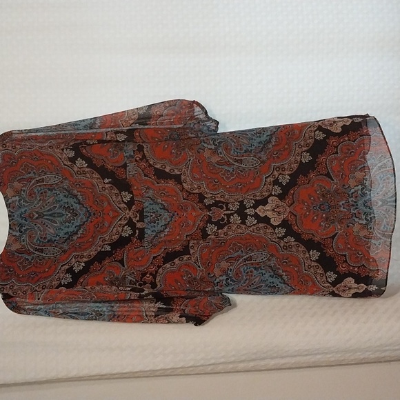 International Concepts Dress 3/4 slit sleeves black orange blue size M - Picture 7 of 8